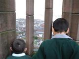 Picture of students looking at Liverpool from the top of the Cathedral